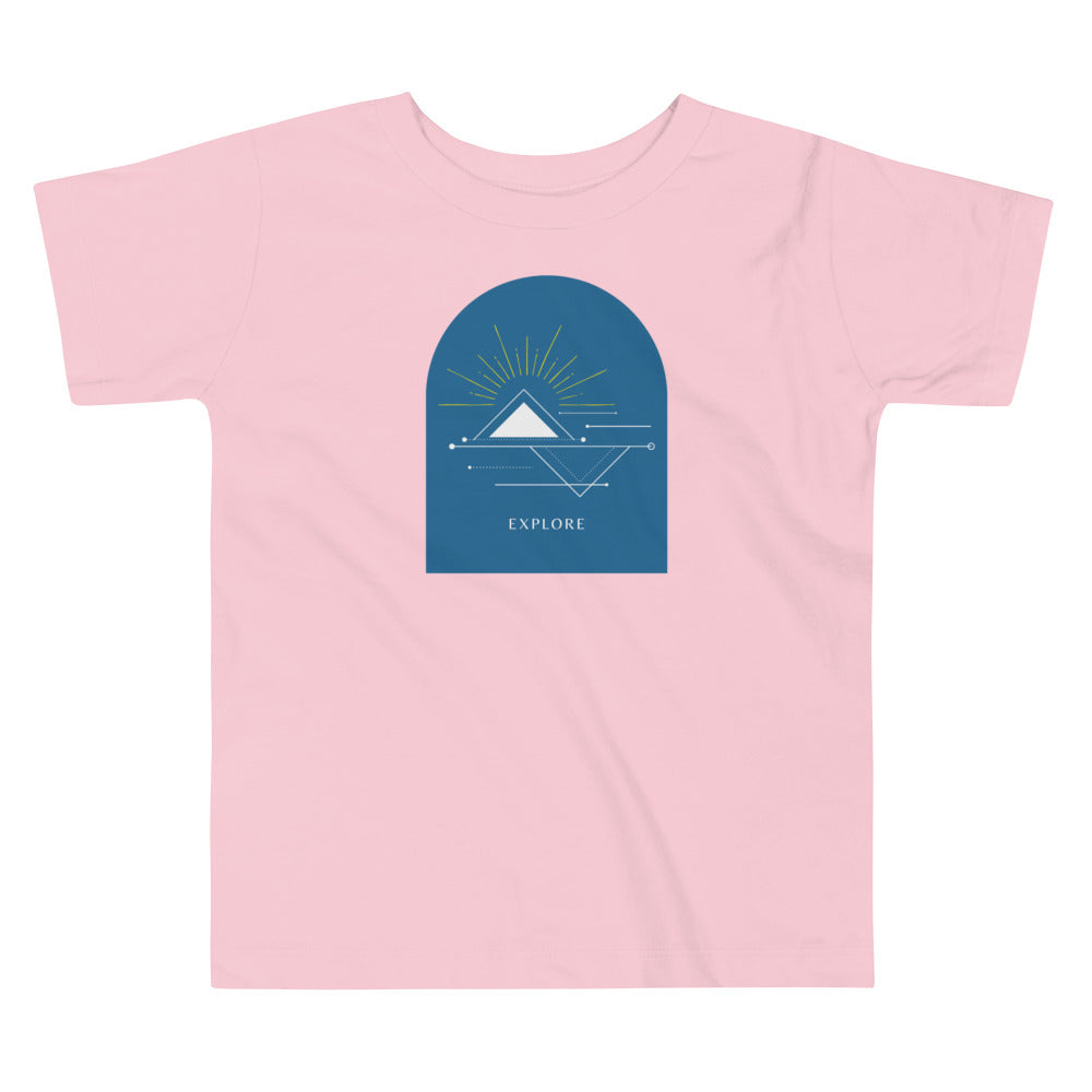 sun triangle mountain explore blue sky tshirt t-shirt kids child bella canvas hiking outdoors graphic stylish clothing 