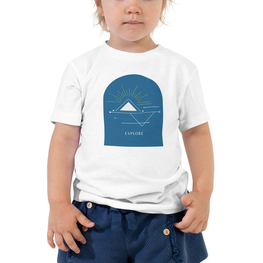 sun triangle mountain explore blue sky tshirt t-shirt kids child bella canvas hiking outdoors graphic stylish clothing 