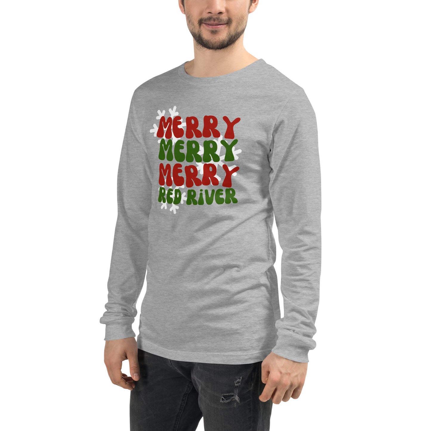 Merry Red River Holiday Snow Red Green Long Sleeve T-Shirt