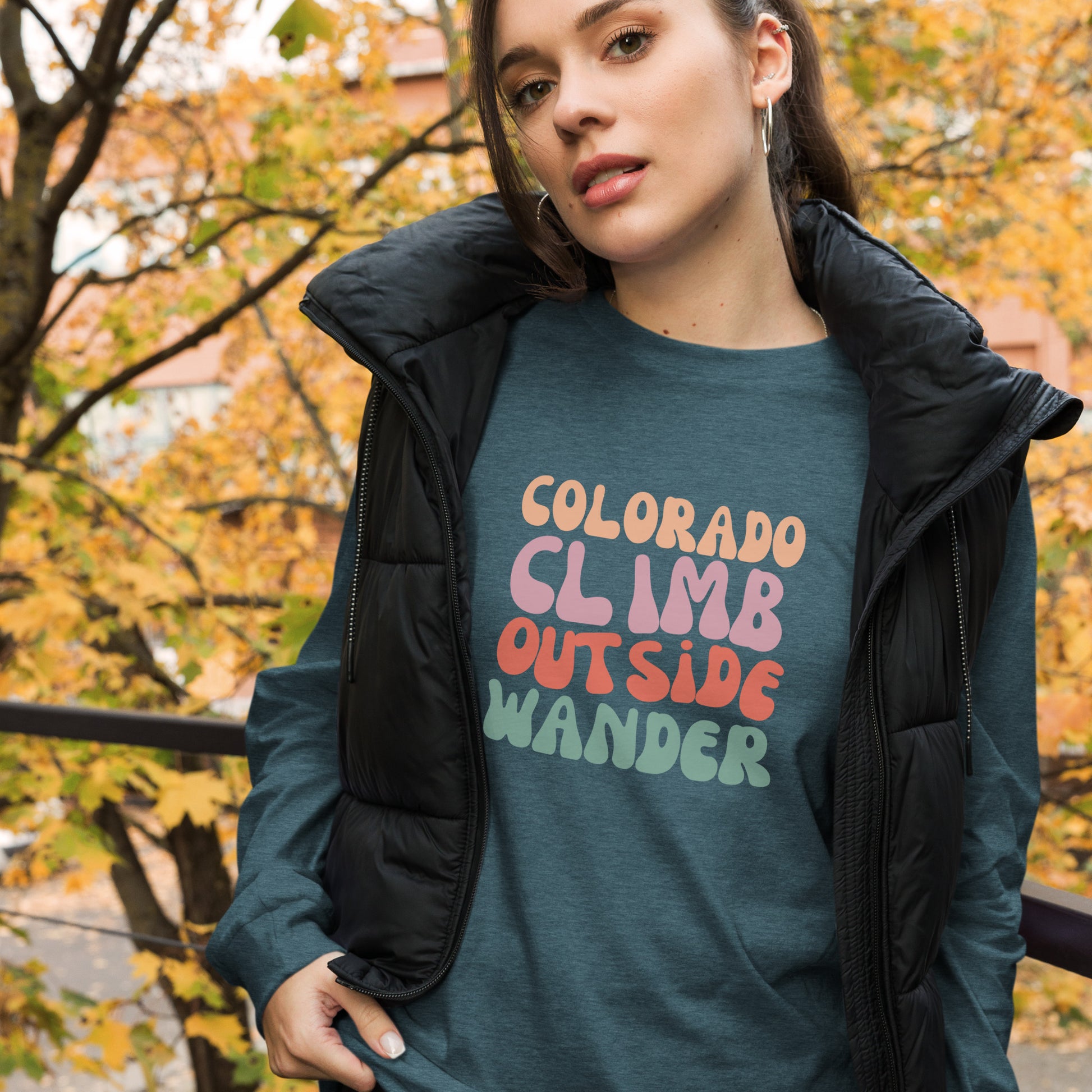 colorado climb outside wander graphic modern tshirt t-shirt wear clothing bella canvas colors nature 