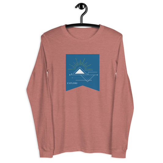 sun triangle mountain explore blue sky tshirt t-shirt unisex bella canvas hiking outdoors graphic stylish clothing 