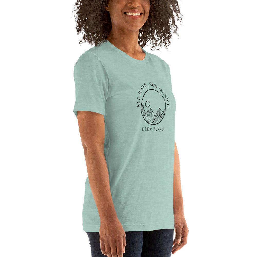 red river new mexico shirt tee top elevation 8750 town unisex bella canvas travel summer vacation mountain trees carson national forest hike outside 