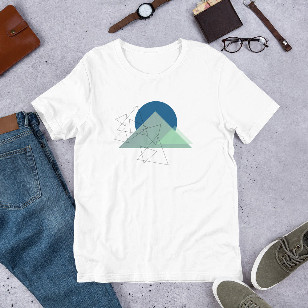 graphic tshirt t-shirt tee triangle circle sun sky shapes geometric modern bella canvas wear clothing top 