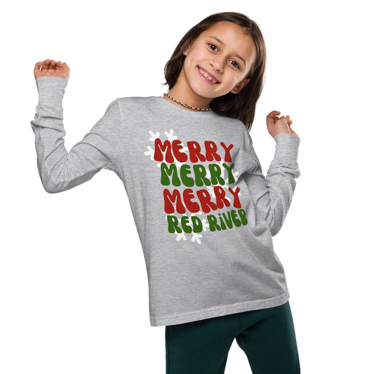 Merry Red River Holiday Red Green Snow Kids / Youth Long Sleeve T-Shirt